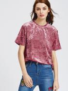 Romwe Pink Drop Shoulder Short Sleeve Velvet Top