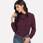 Romwe Tie Neck Chiffon Shirt