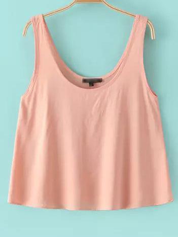 Romwe Pink Scoop Neck Tank Top