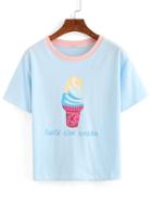 Romwe Contrast Neck Ice Cream Print T-shirt