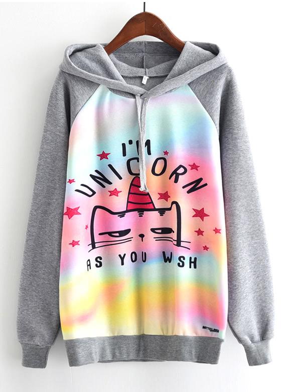 Romwe Cartoon Print Raglan Sleeve Marled Hoodie