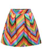 Romwe Multicolor Chevron Print A-line Skirt