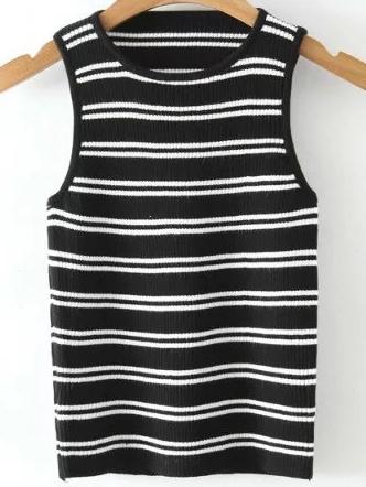 Romwe Black Striped Knit Tank Top