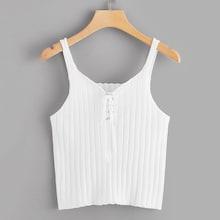 Romwe Lace-up Front Rib Knit Top