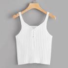 Romwe Lace-up Front Rib Knit Top