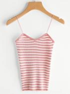 Romwe Contrast Striped Ribbed Knit Cami Top