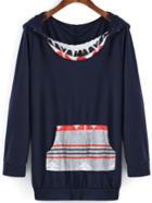 Romwe Hooded Geometric Print Long Sweatshirt