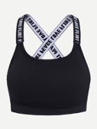 Romwe Black Letter Print Criss Cross Back Crop Top