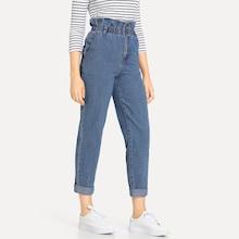 Romwe Rolled Hem Frill High Waist Jeans