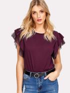Romwe Mesh Panel Ruffle Sleeve Tee