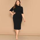 Romwe Plus Mock-neck Solid Pencil Dress