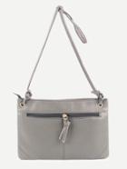 Romwe Grey Zip Front Pebbled Clutch Bag With Strap