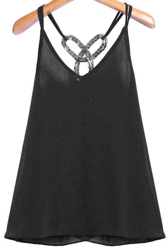 Romwe Metal Embellished Chiffon Black Vest