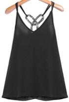 Romwe Metal Embellished Chiffon Black Vest