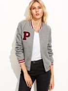 Romwe Heather Grey Baseball Jacket With Letter Patch