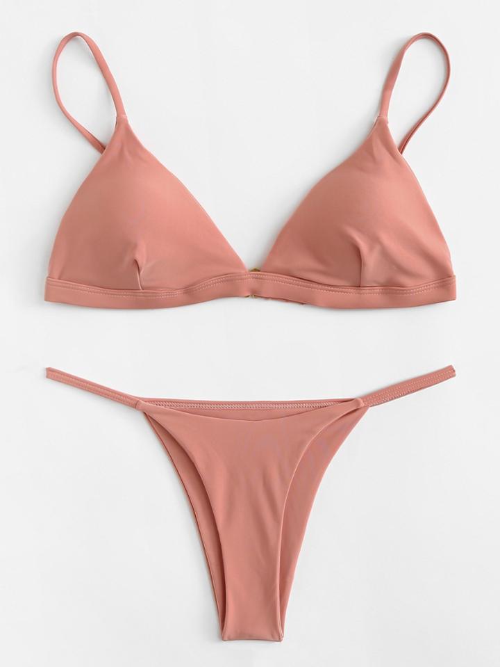 Romwe Adjuatable Straps Triangle Bikini Set