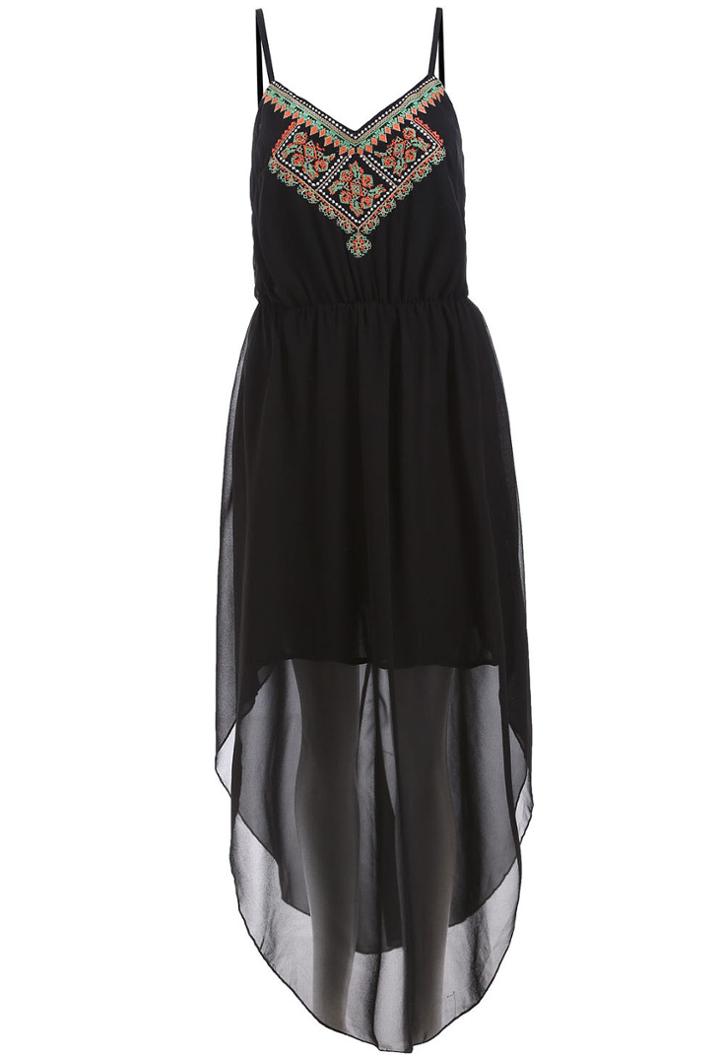 Romwe Spaghetti Strap Embroidered Chiffon Dress