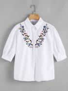 Romwe Floral Embroidered Tighten Up Sleeve Blouse