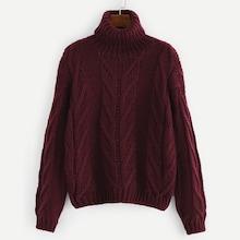 Romwe Rolled Neck Cable Knit Jumper