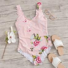 Romwe Random Floral Scalloped Trim One Piece Swimwear