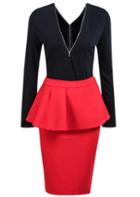 Romwe Zip Deep V Neck Top With Red Bodycon Skirt