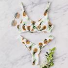 Romwe Knot Front Pineapple Print Top With High Leg Bikini Set