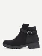 Romwe Buckle Decorated Round Toe Ankle Boots
