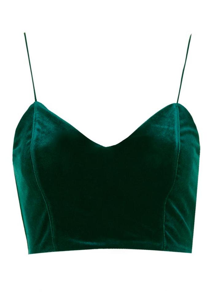 Romwe Green Zip Back Velvet Cami Top