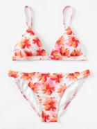 Romwe Watercolor Flower Print Triangle Bikini Set