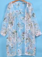 Romwe Long Sleeve Florals Organza Coat