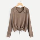 Romwe Plus Collar Front Knot Blouse
