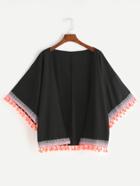Romwe Neon Tassels Trim Chiffon Top