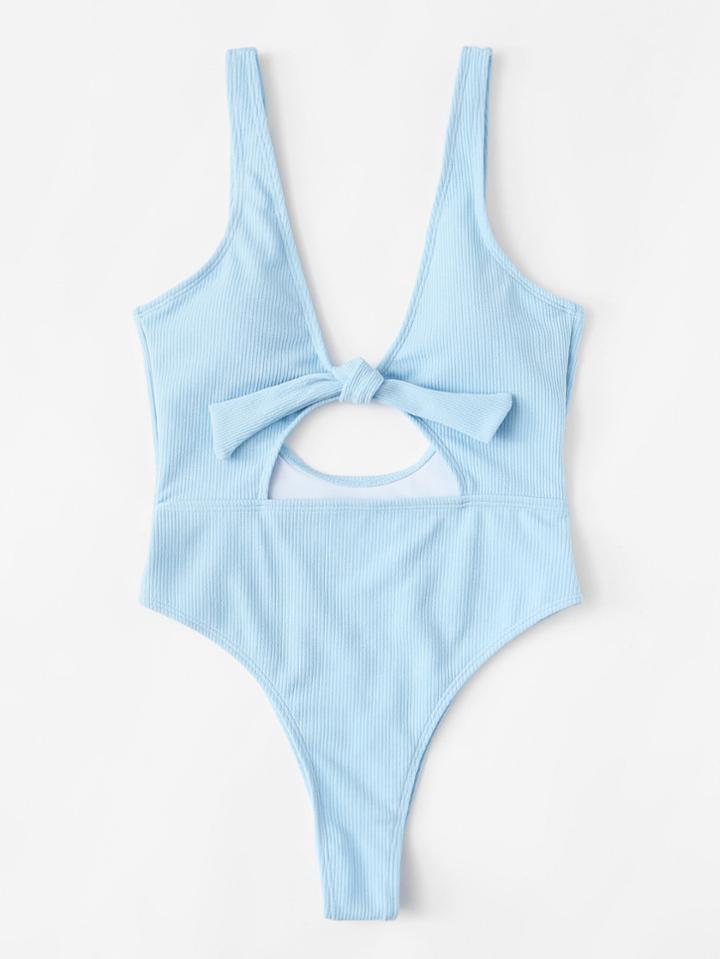 Romwe Knot Front Cut Out Swimsuit