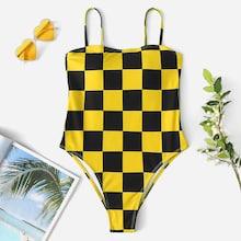 Romwe Random Checker One Piece Swimwear
