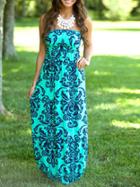 Romwe Green Strapless Print Dress