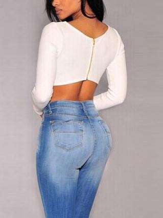 Romwe White Zip Back High Low Slinky T-shirt