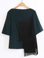 Romwe Elbow Sleeve Top With Tassel