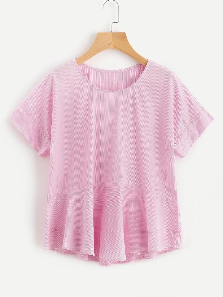 Romwe Ruffle Hem Mixed Striped Top