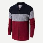 Romwe Men Color Block Zip Up Sweater