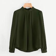 Romwe Mock Neck Pleated Detail Chiffon Blouse