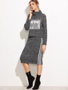 Romwe Turtleneck Letters Patch Sweater With Skirt