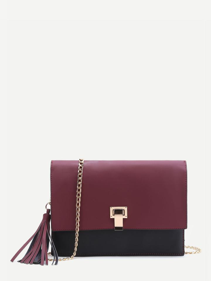 Romwe Burgundy Flap Crossbaody Bag With Tassel