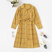 Romwe Self Tie Plaid Shirt Dress