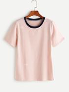Romwe Pink Pinstriped T-shirt
