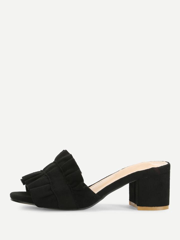Romwe Ruffle Detail Block Heeled Mules