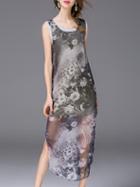 Romwe Multicolor Split Vintage Print Dress