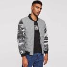 Romwe Men Contrast Camo Sleeve Bomber Jacket