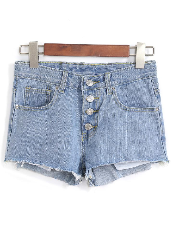 Romwe Single-breasted Denim Light Blue Shorts
