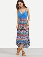 Romwe Multicolor Chevron Print Wrap Front Cut Out Dress
