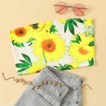 Romwe Sunflower Print Tube Top